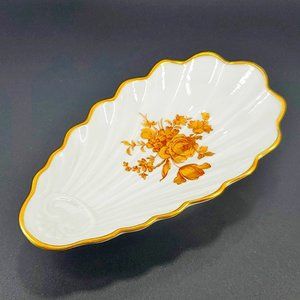 Limoges France Shell Shape Dish Gold Floral & Rim